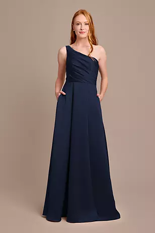 Matte Satin One-Shoulder A-Line Pleated Dresses - XNAUWBI