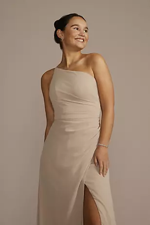 One-Shoulder Crinkle Chiffon Dresses - XNAUWBI