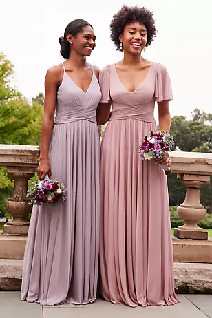 Mesh Cross Waist Spaghetti Strap Bridesmaid Dresses - XNAUWBI