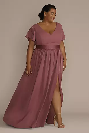 Flutter Sleeve Charmeuse Dresses - XNAUWBI