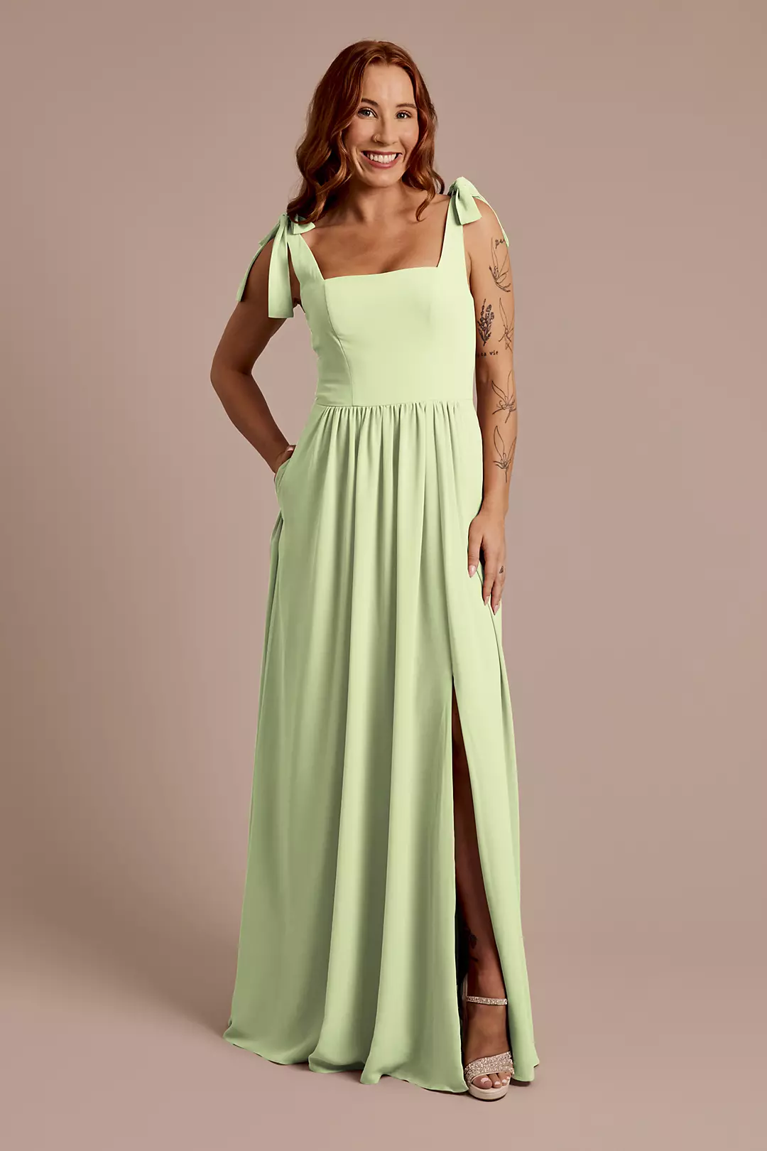 Chiffon Tie Strap Tank A-Line Dresses - XNAUWBI