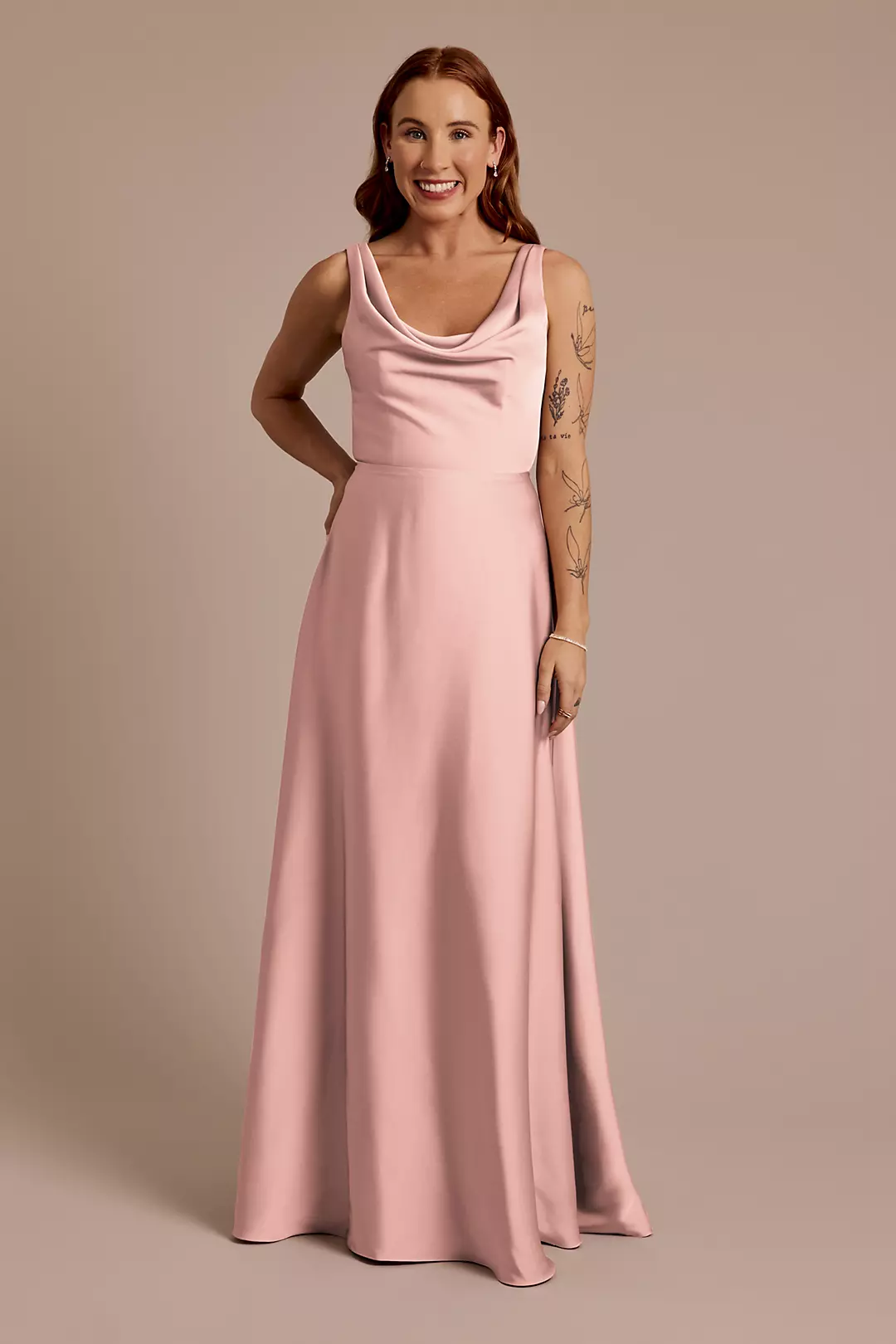 Matte Satin Cowl Neck Tie Back Dresses - XNAUWBI