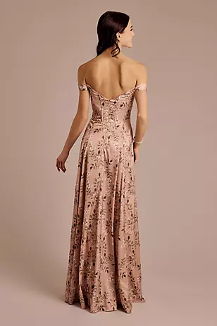 Floral Charmeuse Cowl Off-the-Shoulder Dresses - XNAUWBI