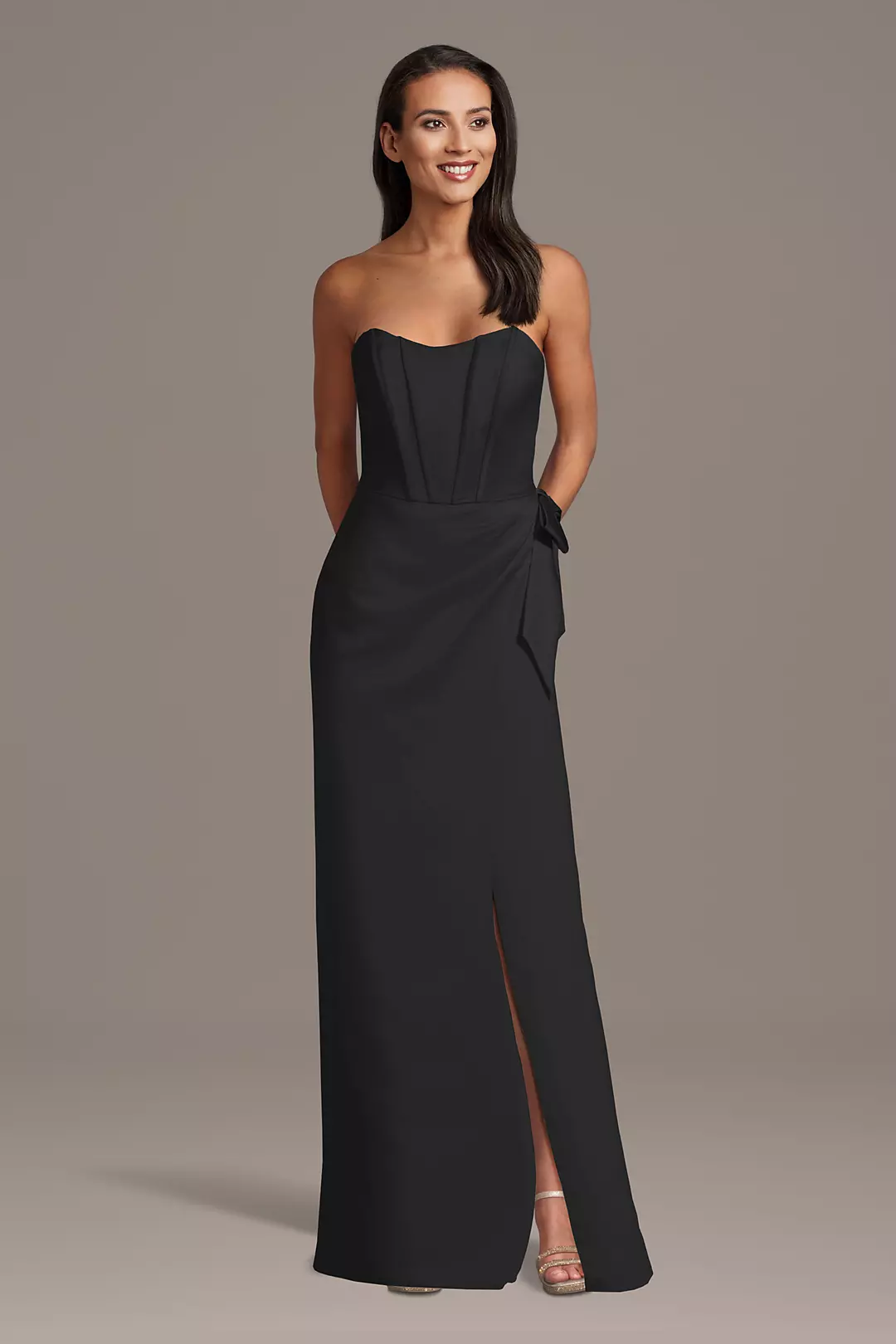 Matte Satin Strapless Corset Sheath Dress with Side Bow Dress - XNAUWBI