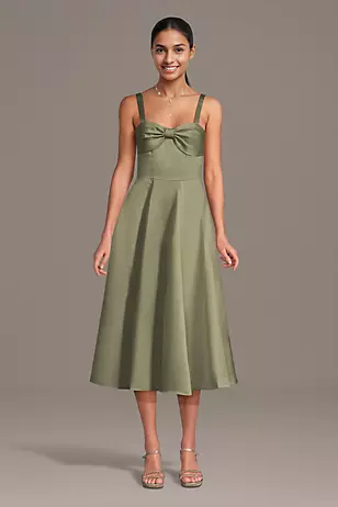 Satin Bow Neck Spaghetti Strap Midi Dresses - XNAUWBI