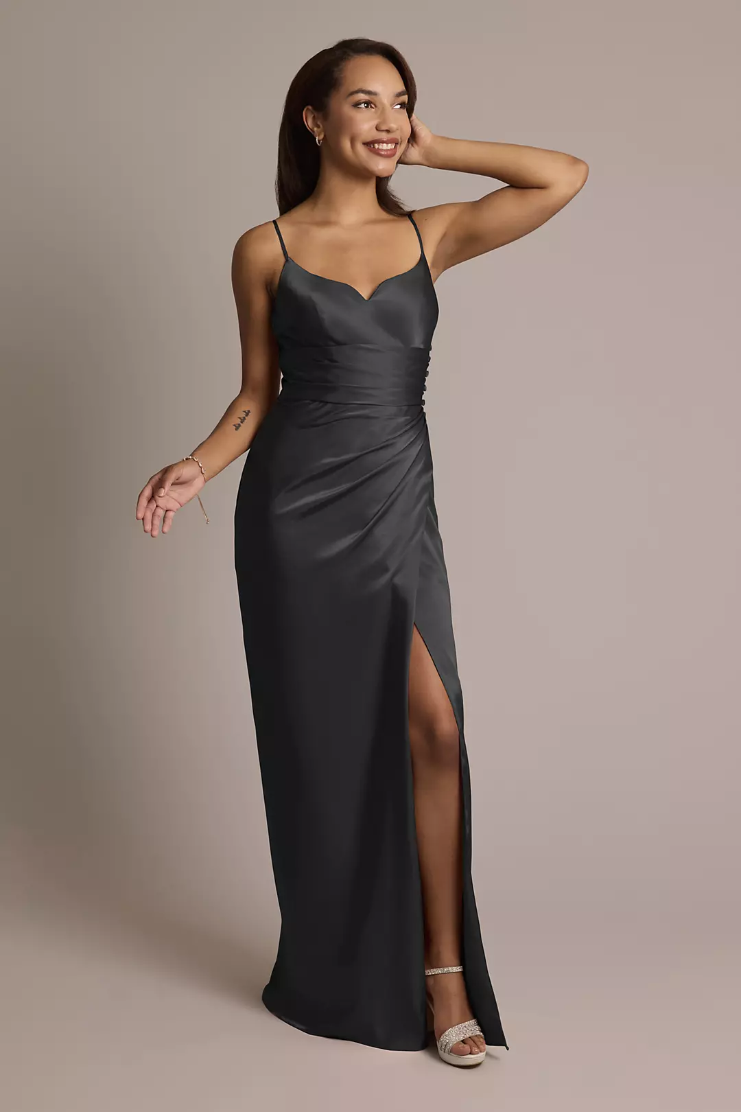 Charmeuse V-Notch Spaghetti Strap Shiny Satin Dresses - XNAUWBI