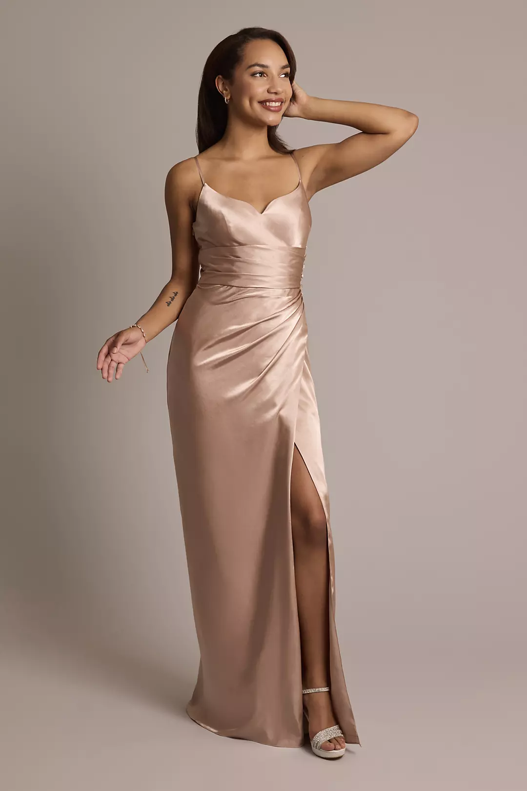 Charmeuse V-Notch Spaghetti Strap Shiny Satin Dresses - XNAUWBI