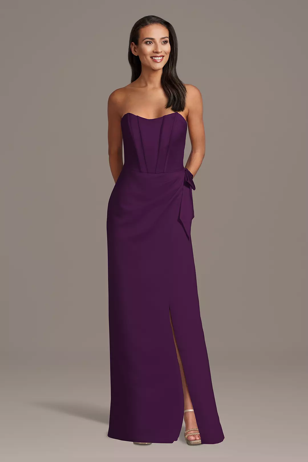 Matte Satin Strapless Corset Sheath Dress with Side Bow Dress - XNAUWBI