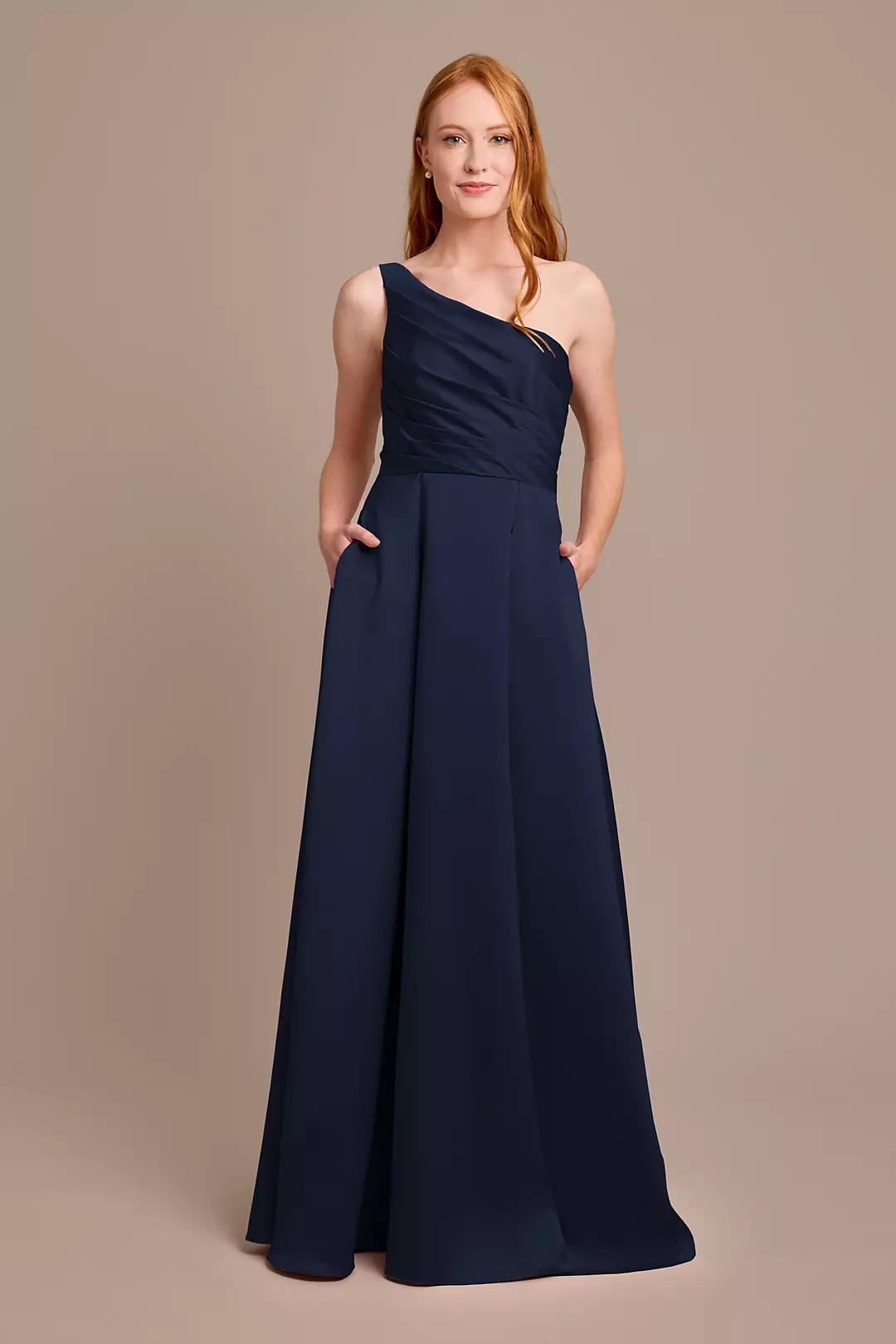 Matte Satin One-Shoulder A-Line Pleated Dresses - XNAUWBI