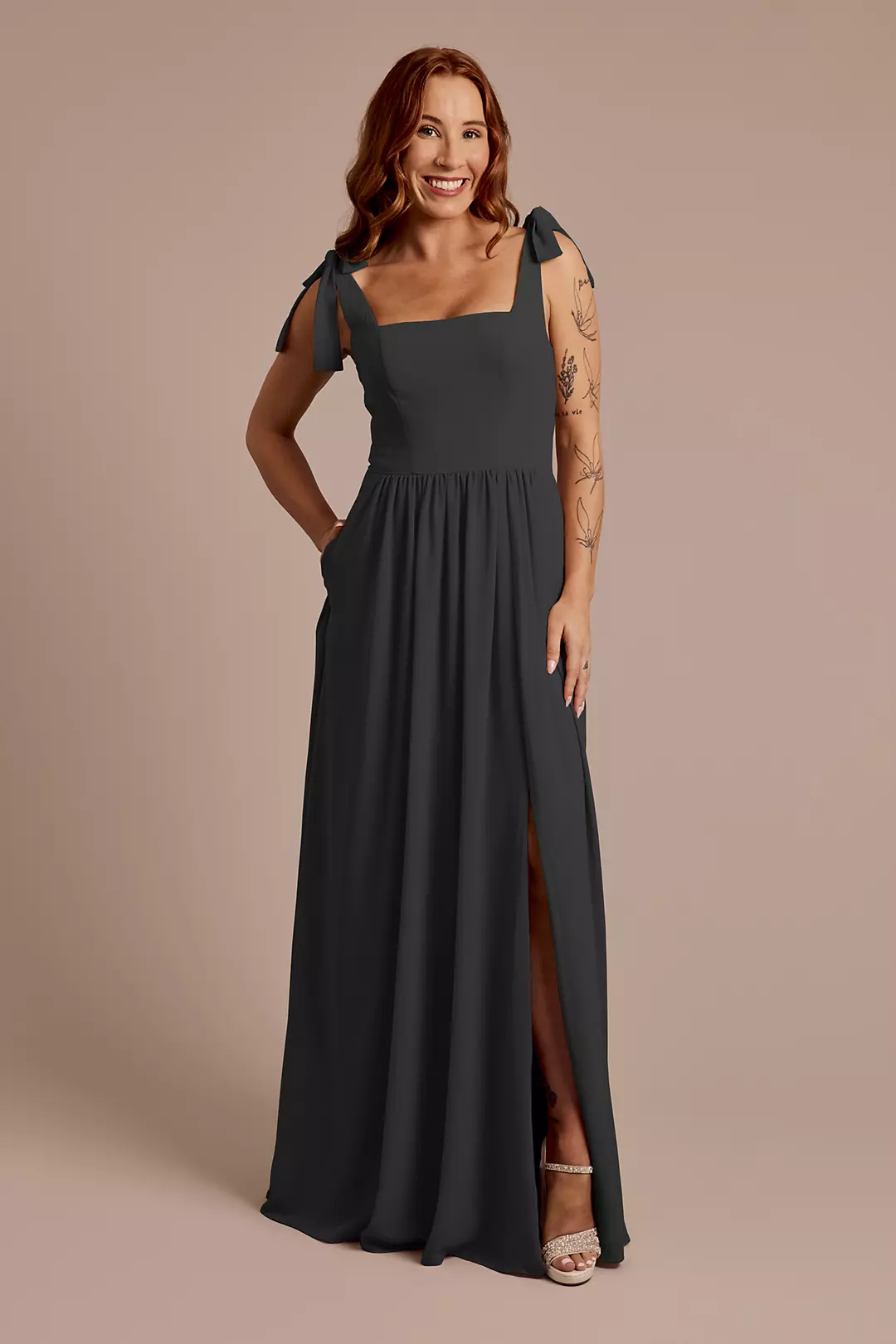 Chiffon Tie Strap Tank A-Line Dresses - XNAUWBI