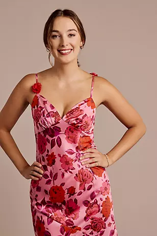 Rosette Strap Floral Print Slip Dresses - XNAUWBI