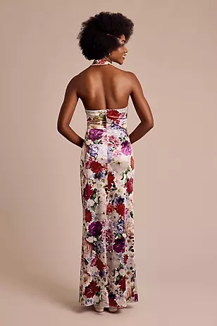 Cowl Halter Neckline Floral Print Sheath Dresses - XNAUWBI