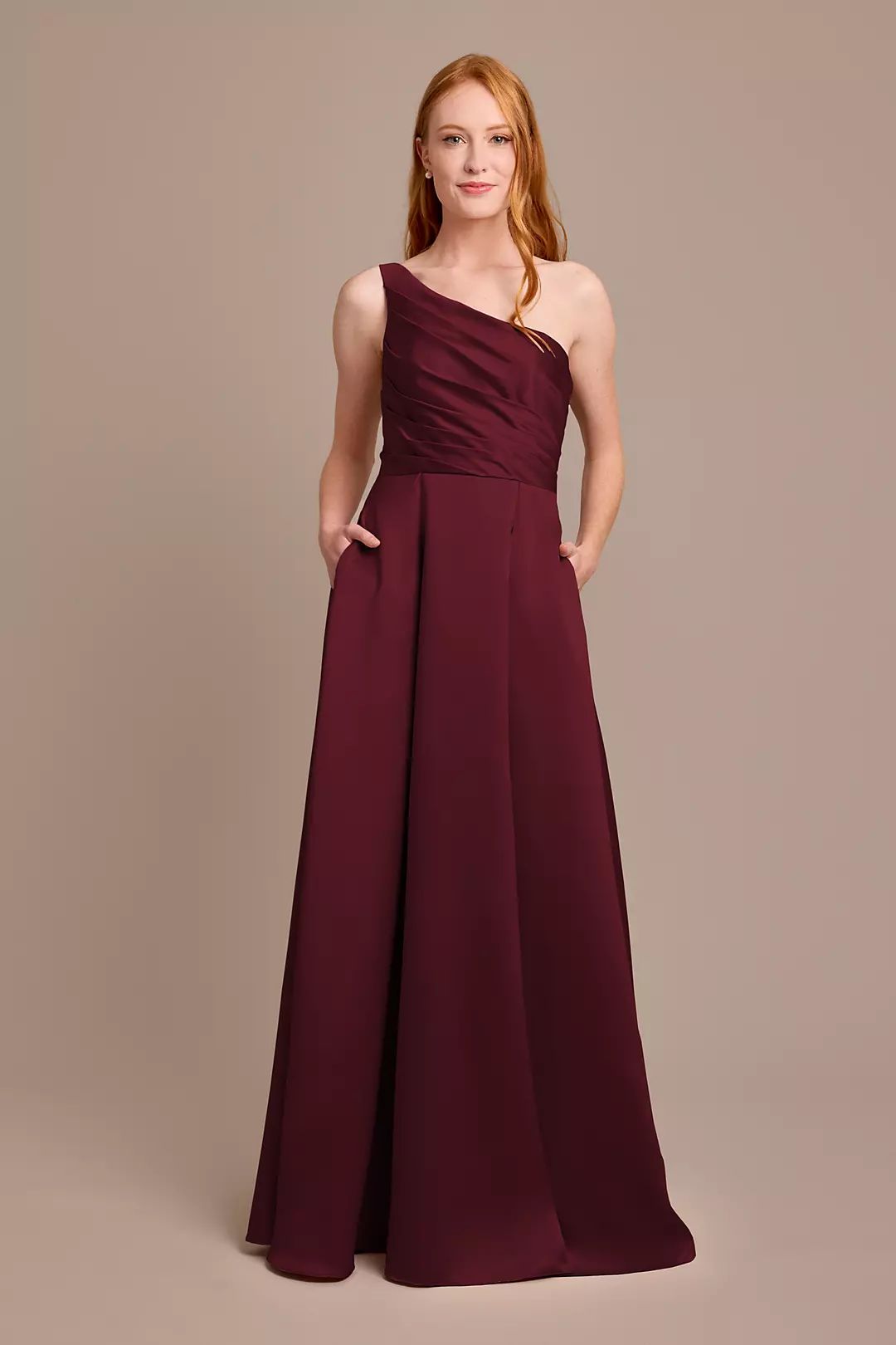 Matte Satin One-Shoulder A-Line Pleated Dresses - XNAUWBI