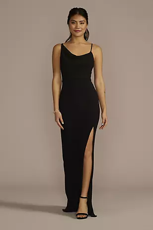 Asymmetrical Cowl Neck Jersey Sheath Dress - XNAUWBI
