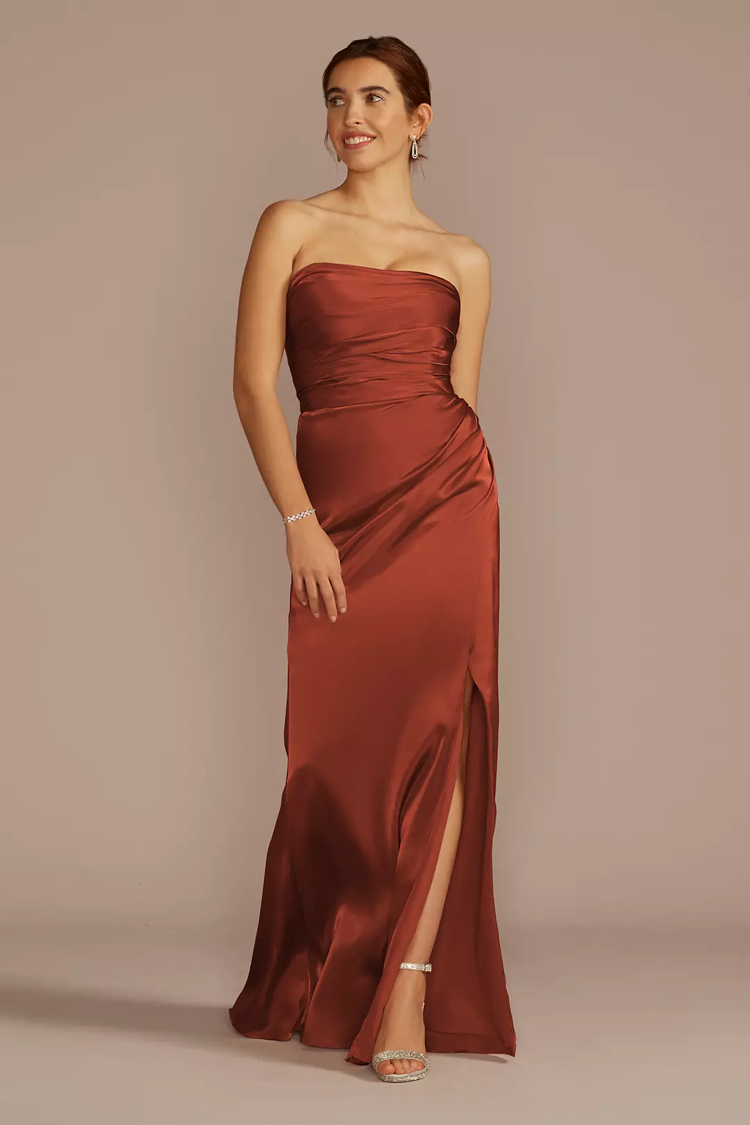 Strapless Charmeuse Dress with Ruching Dress - XNAUWBI