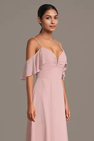 Chiffon Off-Shoulder Notch Neck A-Line Dresses - XNAUWBI
