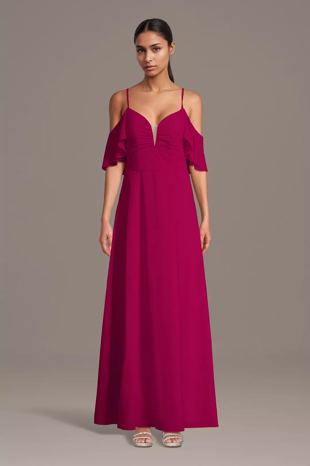Chiffon Off-Shoulder Notch Neck A-Line Dresses - XNAUWBI