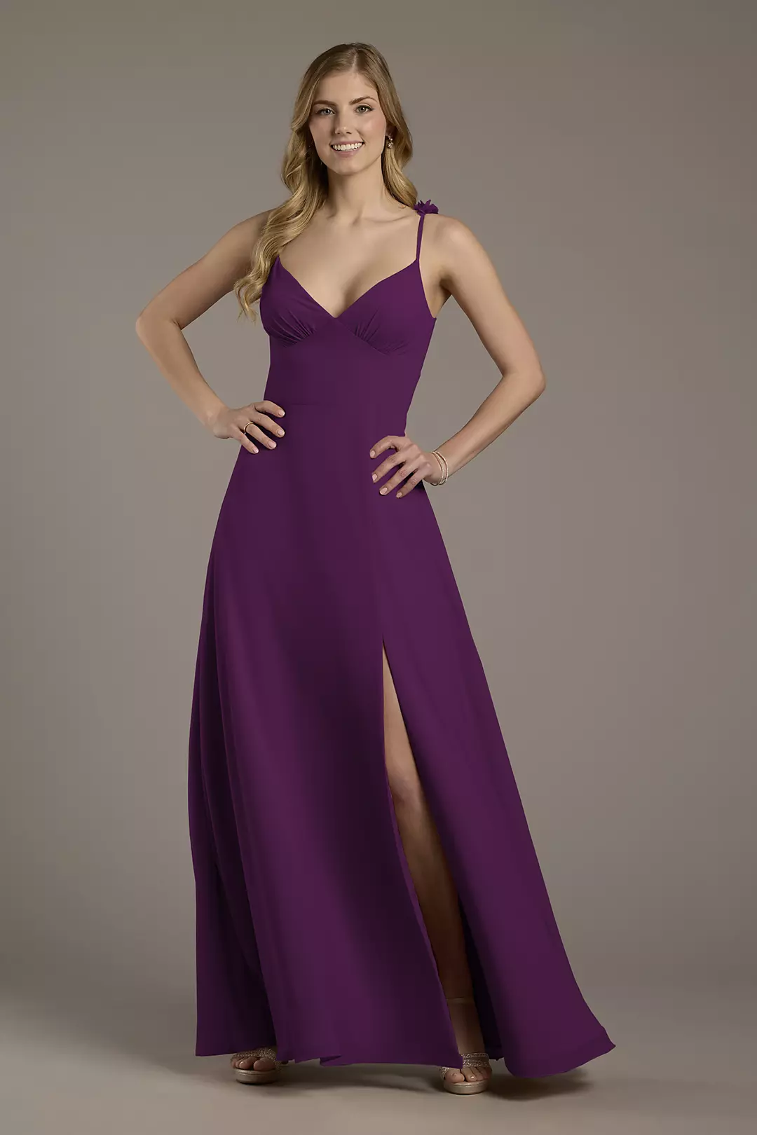 Chiffon A-Line Dress with Flower Straps Dress - XNAUWBI