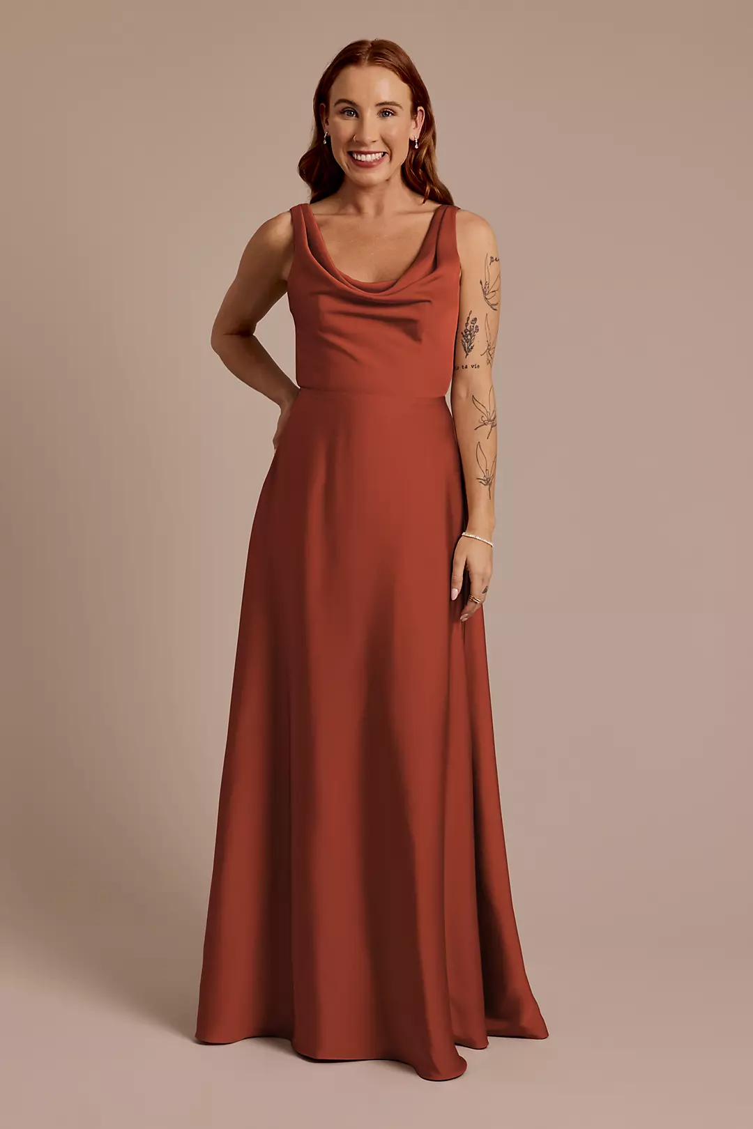 Matte Satin Cowl Neck Tie Back Dresses - XNAUWBI