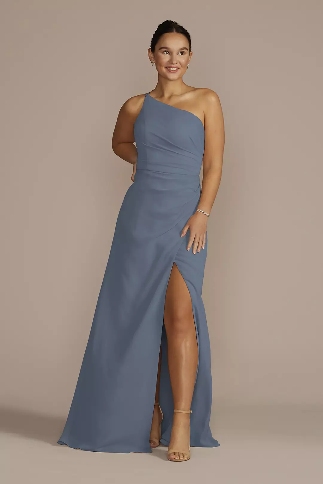 One-Shoulder Crinkle Chiffon Dresses - XNAUWBI