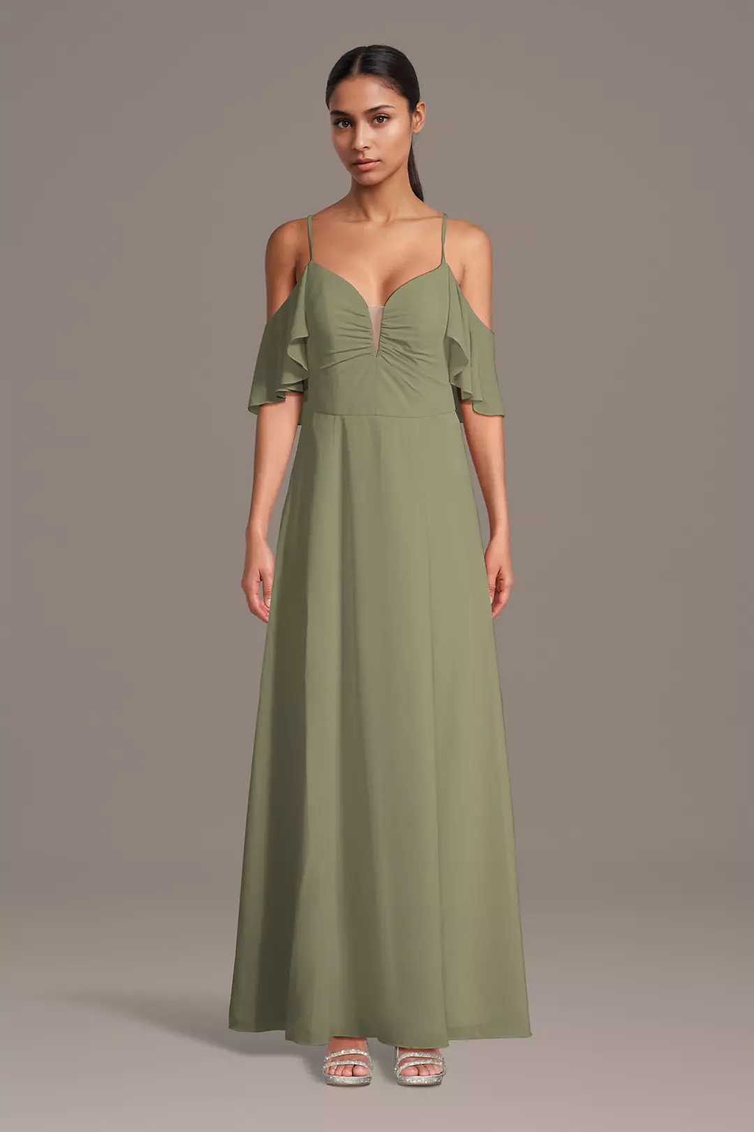 Chiffon Off-Shoulder Notch Neck A-Line Dresses - XNAUWBI