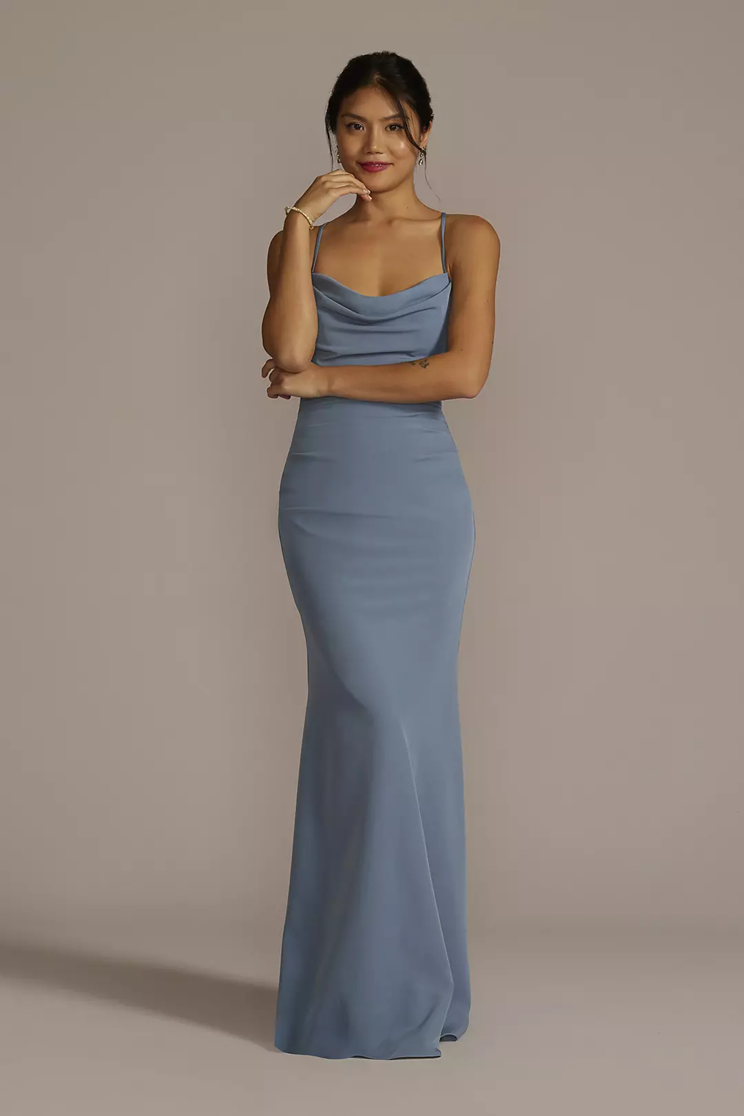 Stretch Crepe Cowl Neck Strappy Dresses - XNAUWBI
