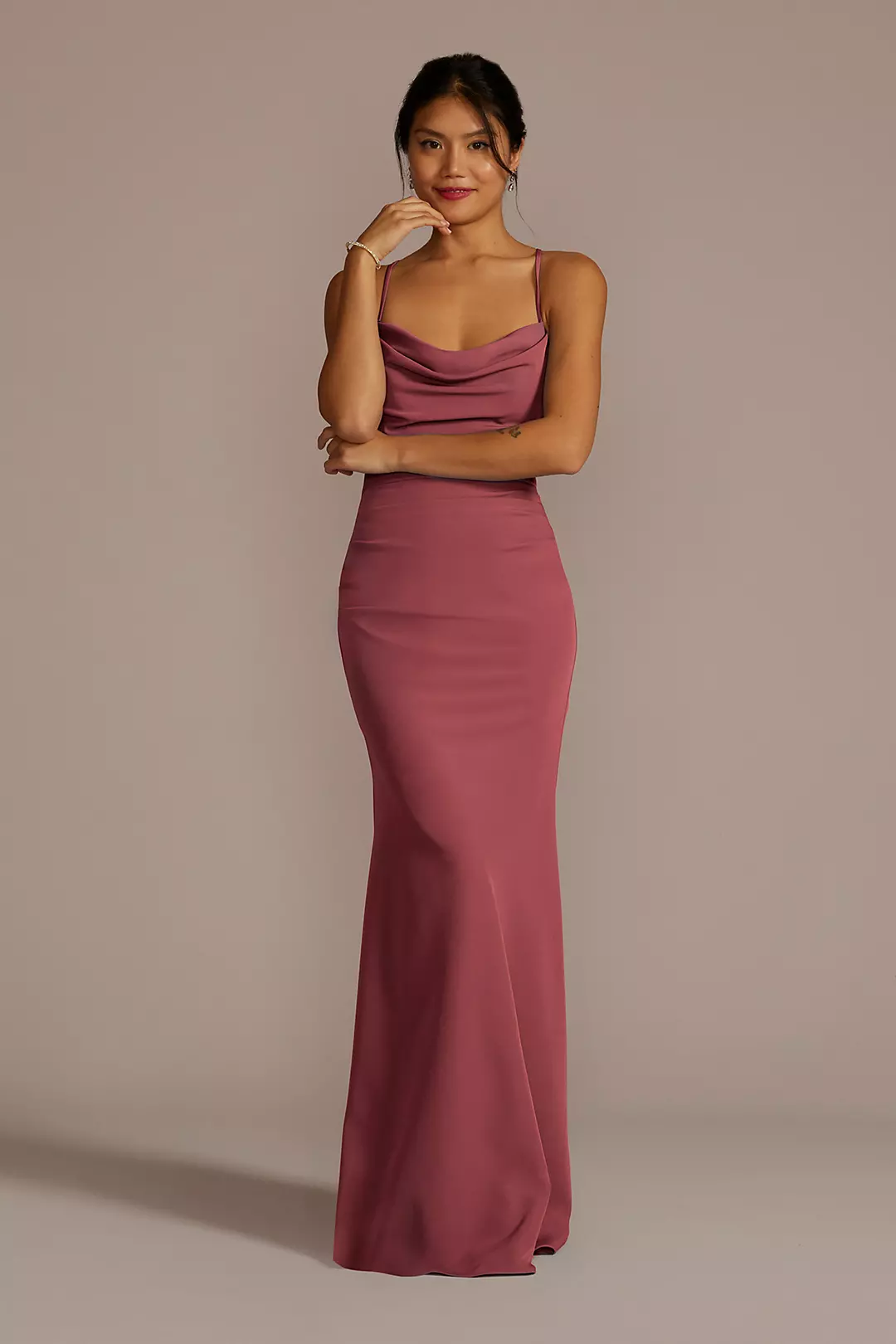 Stretch Crepe Cowl Neck Strappy Dresses - XNAUWBI