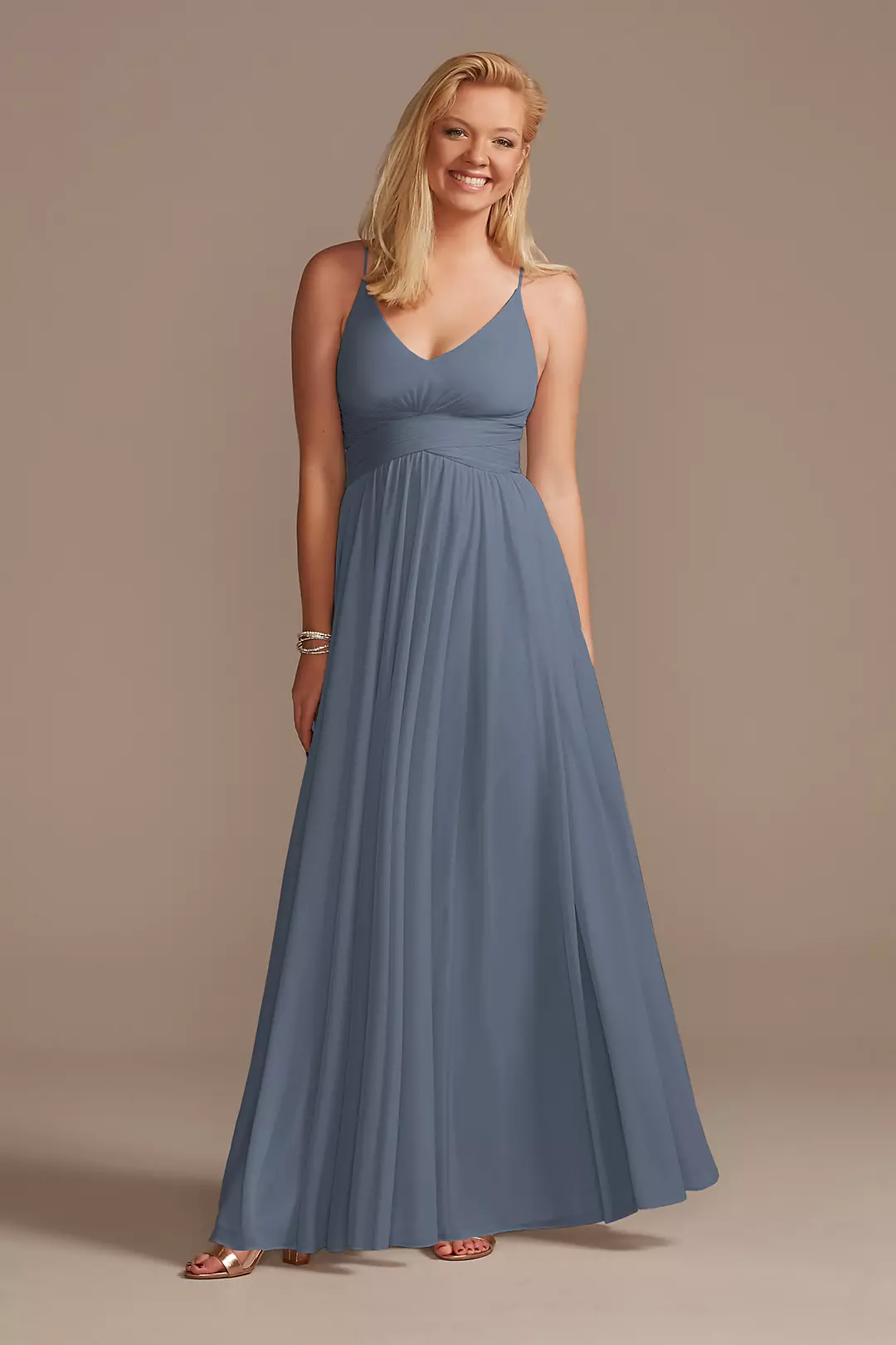 Mesh Cross Waist Spaghetti Strap Bridesmaid Dresses - XNAUWBI