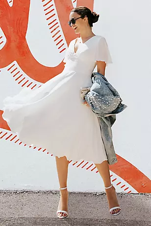 Chiffon Flutter Sleeve Midi-Length Dress - XNAUWBI