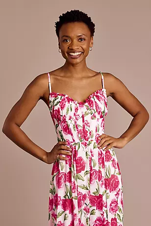 Ruffled Floral Chiffon Spaghetti Strap Dresses - XNAUWBI