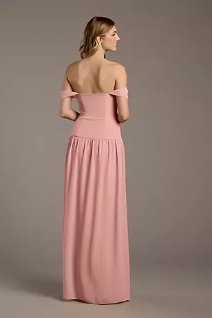 Chiffon Curved Drop Waist Off-the-Shoulder Dresses - XNAUWBI