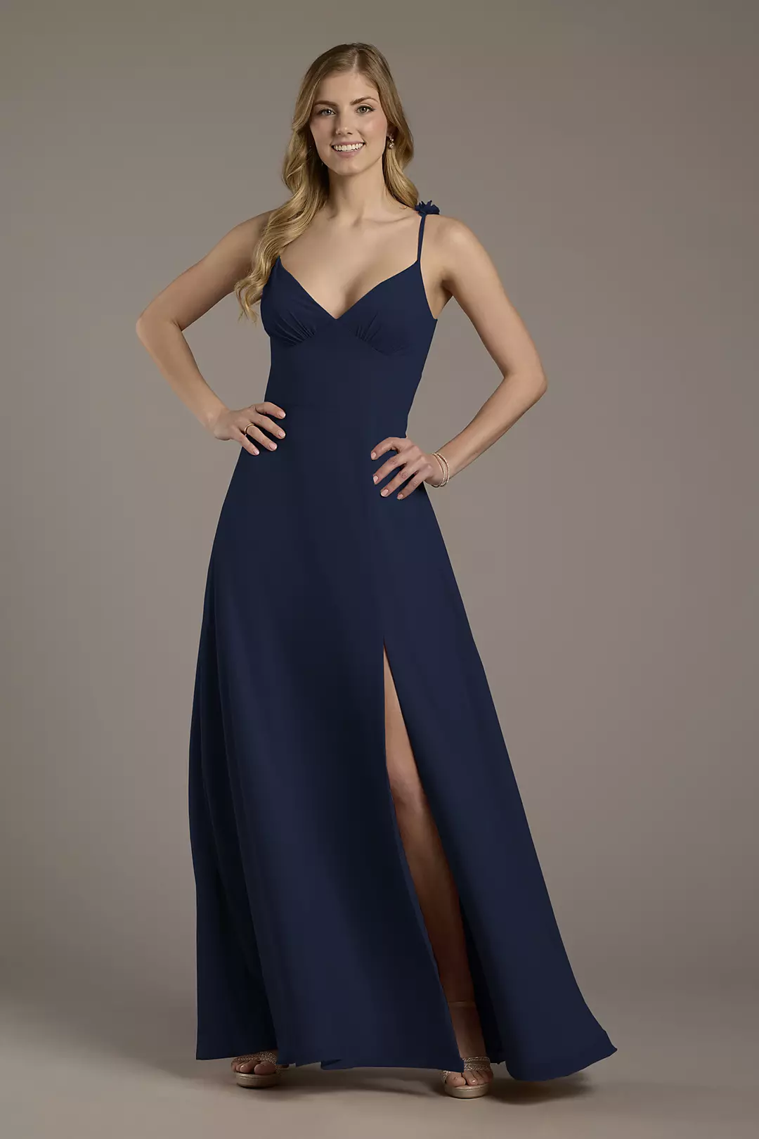 Chiffon A-Line Dress with Flower Straps Dress - XNAUWBI