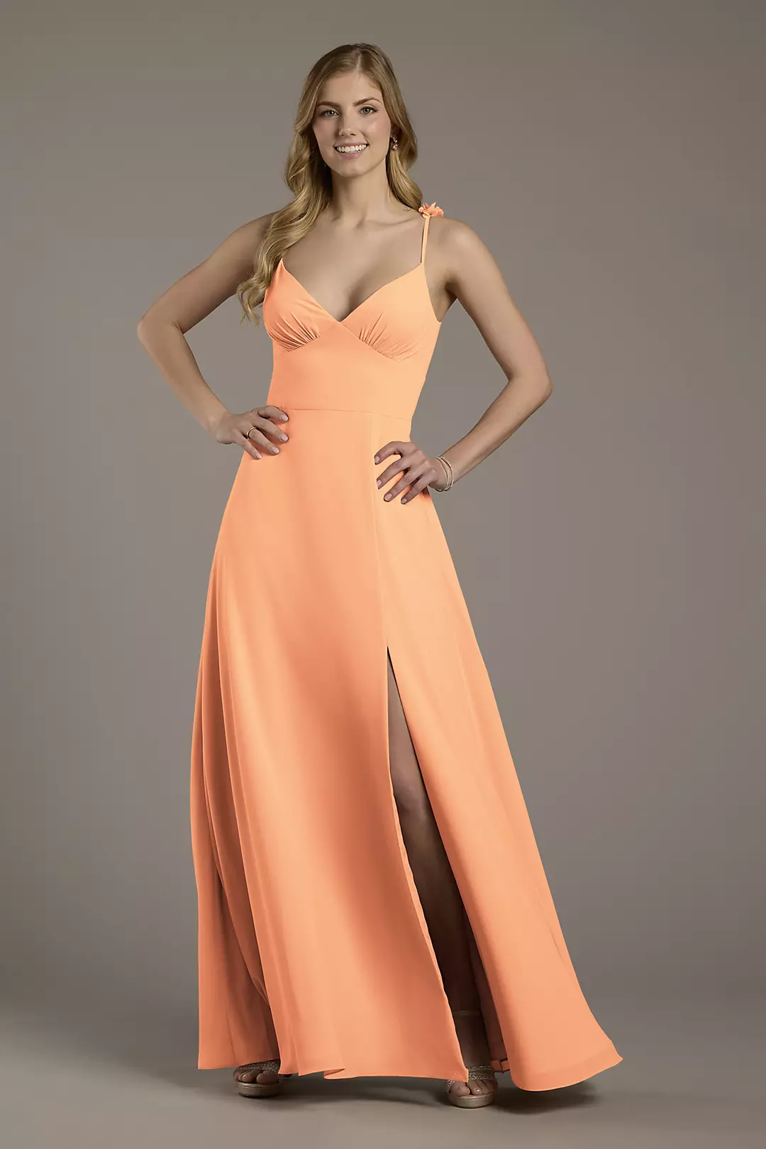 Chiffon A-Line Dress with Flower Straps Dress - XNAUWBI