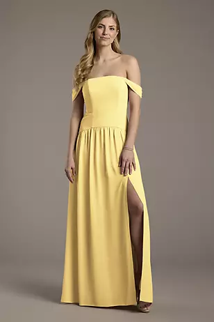 Chiffon Curved Drop Waist Off-the-Shoulder Dresses - XNAUWBI