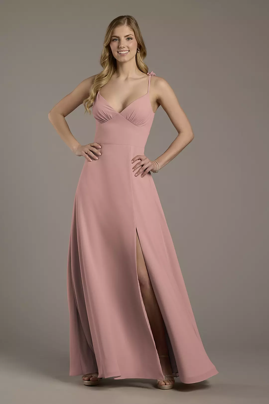 Chiffon A-Line Dress with Flower Straps Dress - XNAUWBI