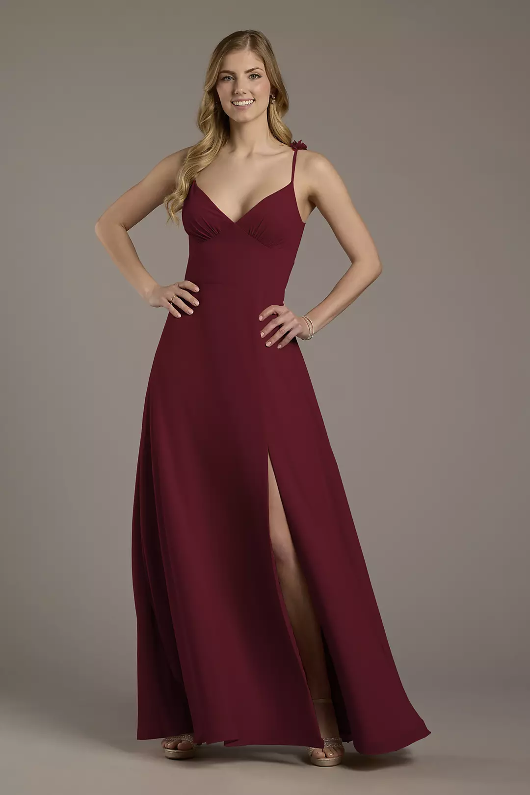 Chiffon A-Line Dress with Flower Straps Dress - XNAUWBI