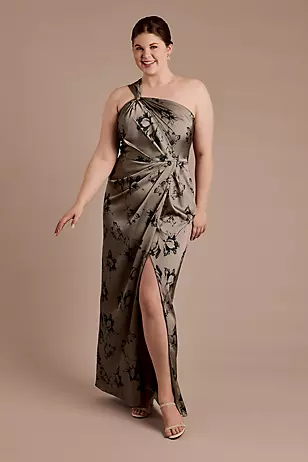 Floral Matte Satin Knotted One-Shoulder Dresses - XNAUWBI