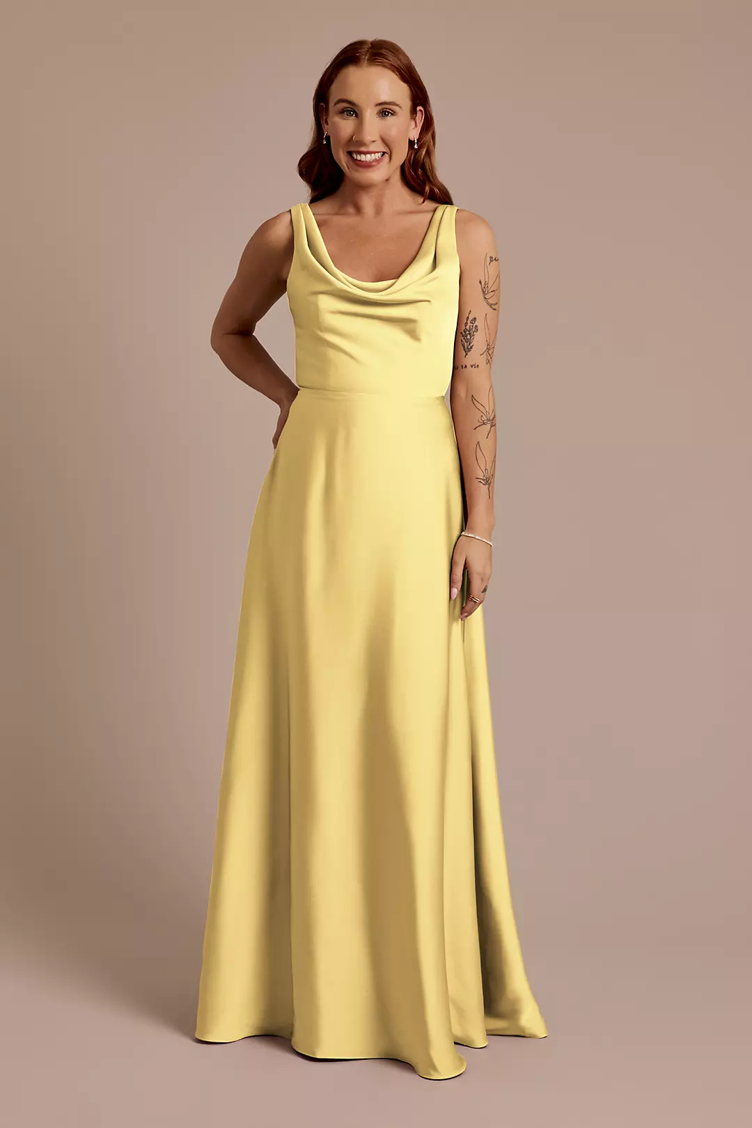 Matte Satin Cowl Neck Tie Back Dresses - XNAUWBI