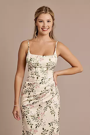 Floral Print Charmeuse Corset Sheath Dresses - XNAUWBI