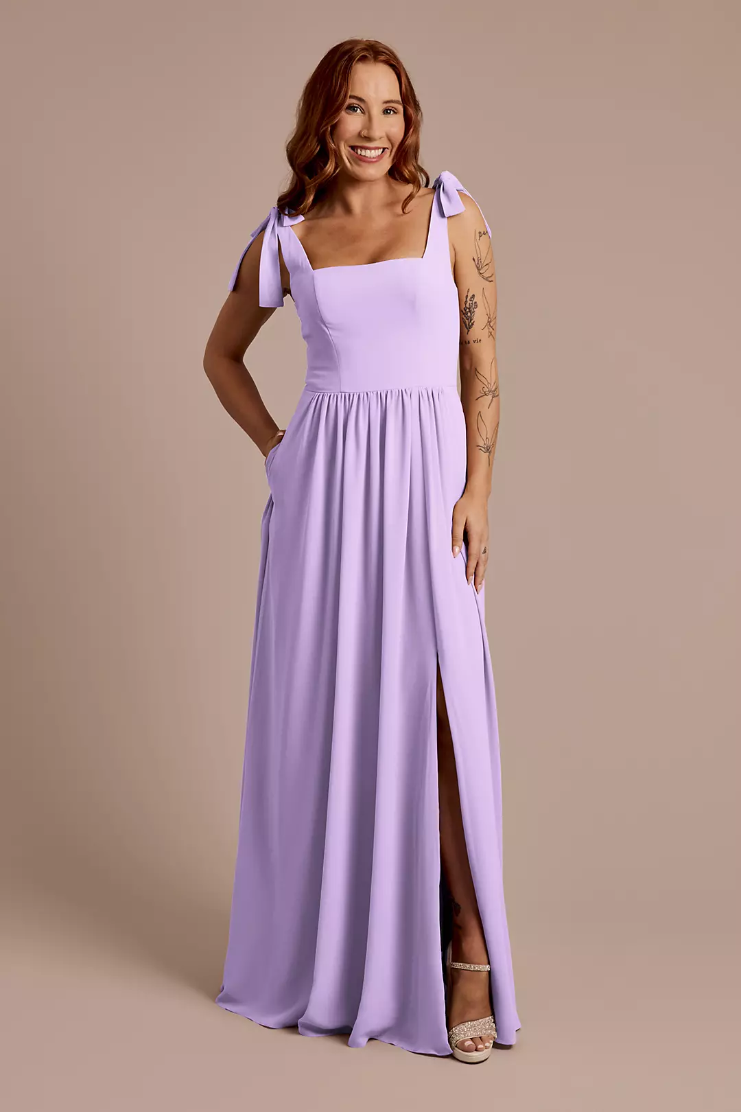 Chiffon Tie Strap Tank A-Line Dresses - XNAUWBI