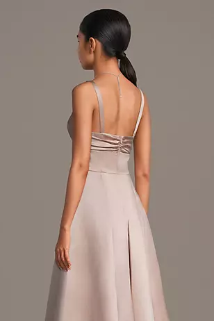 Satin Bow Neck Spaghetti Strap Midi Dresses - XNAUWBI