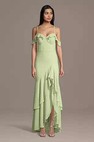 Ruffle Hem Off Shldr Chiffon Dress - XNAUWBI