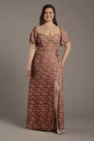 Floral Print Chiffon Billow Sleeve Dresses - XNAUWBI