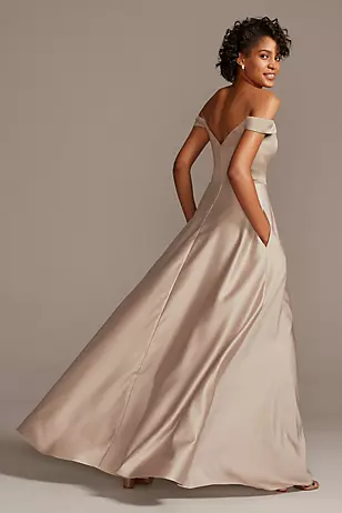 Off-Shoulder Matte Satin A-Line Dress - XNAUWBI