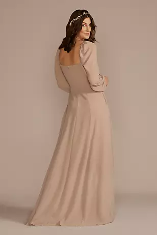 Long Sleeve Chiffon Dress - XNAUWBI