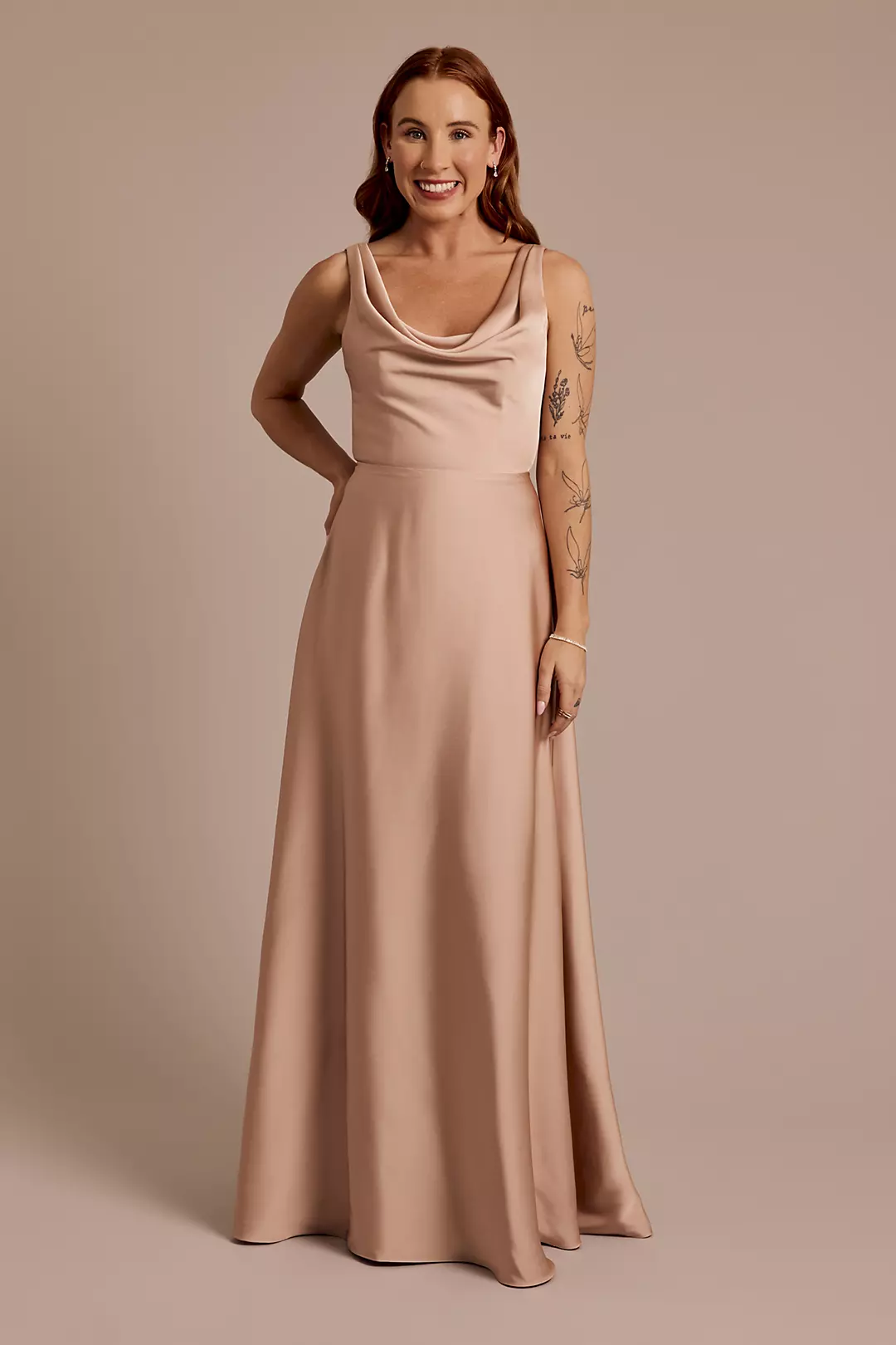 Matte Satin Cowl Neck Tie Back Dresses - XNAUWBI