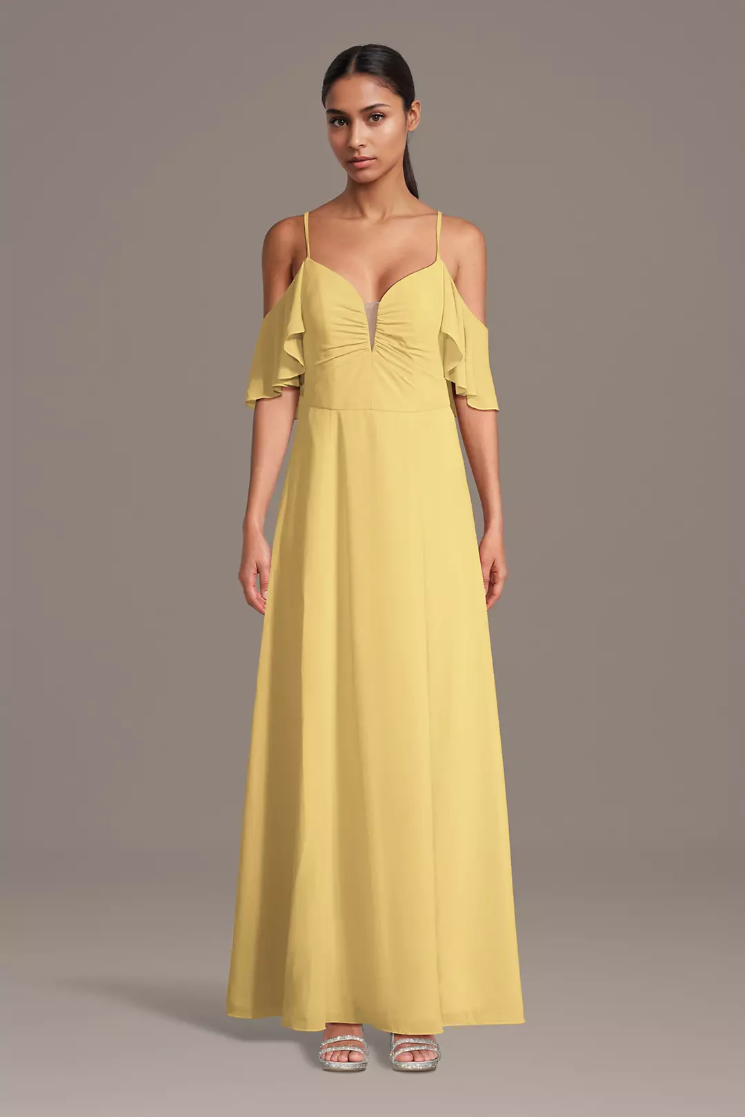 Chiffon Off-Shoulder Notch Neck A-Line Dresses - XNAUWBI