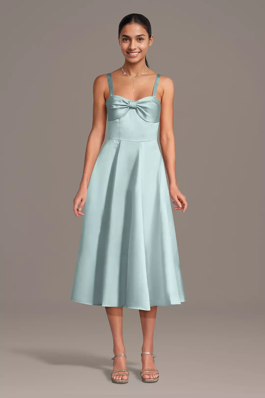 Satin Bow Neck Spaghetti Strap Midi Dresses - XNAUWBI