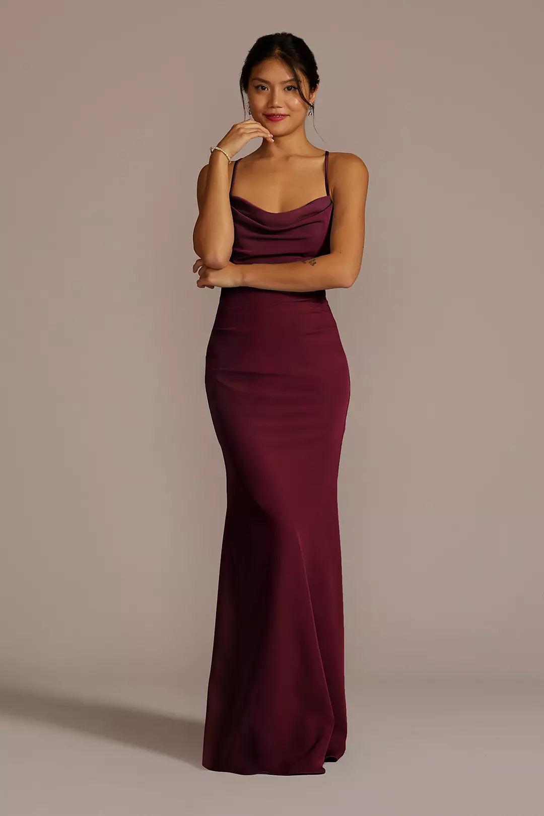 Stretch Crepe Cowl Neck Strappy Dresses - XNAUWBI