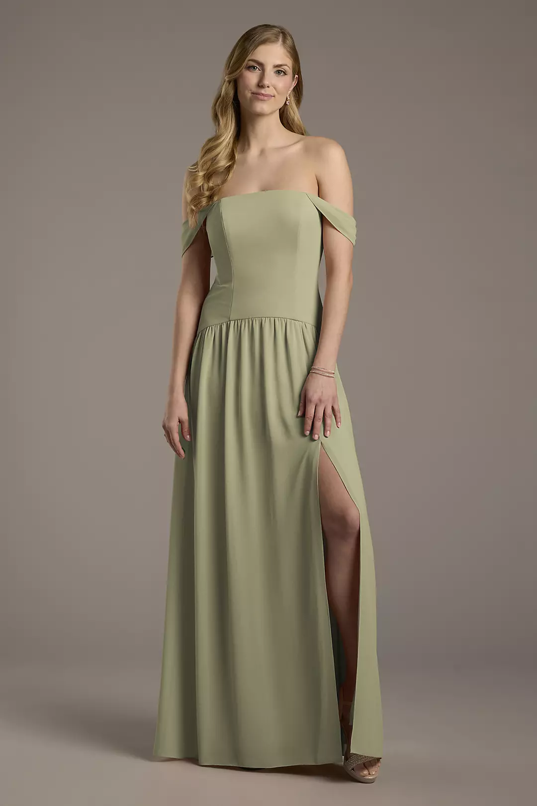 Chiffon Curved Drop Waist Off-the-Shoulder Dresses - XNAUWBI